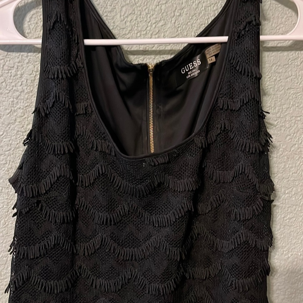 Guess sleeveless black fringe dress